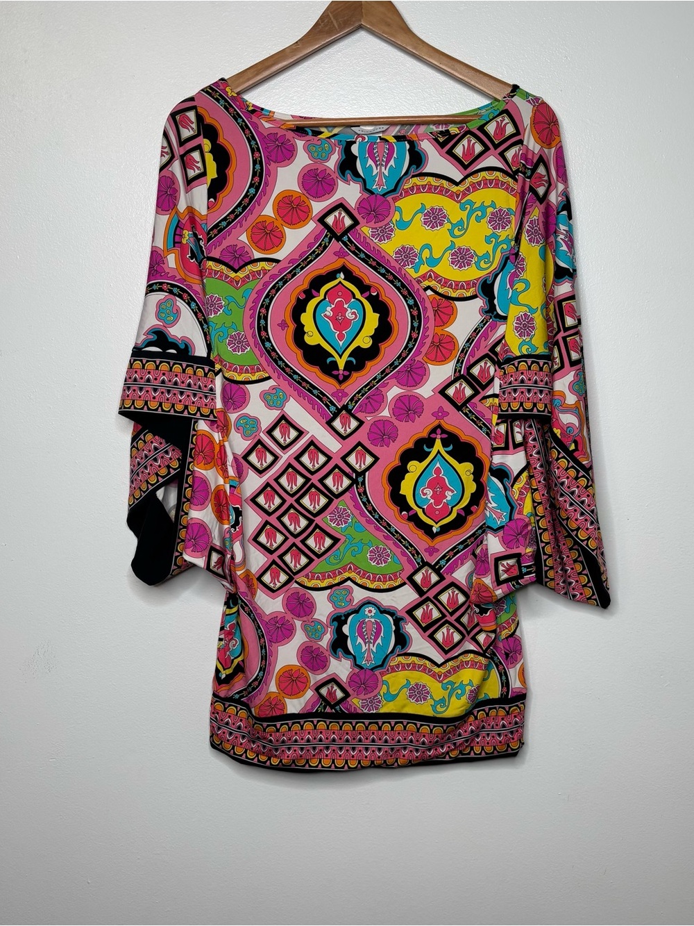 Trina Turk Marrakech Tunic Mini Dress Flare Sleeves Multi Color Sz Medium
